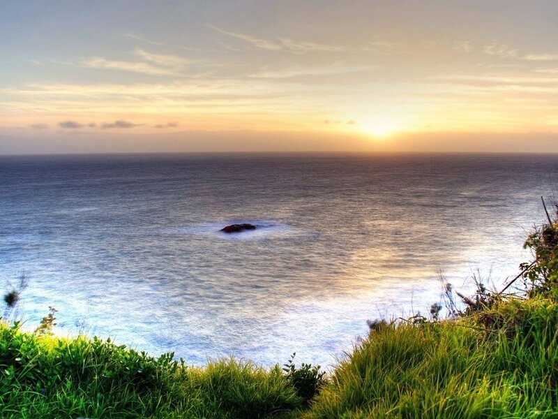 Sunset over Ocean — Blue, Serene, Photograph, Rock
