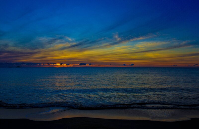 Sunset over Ocean — Blue, Serene, Photograph, Sky, Clouds, Beach