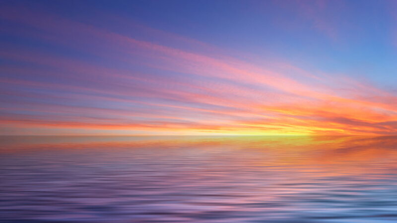 Sunset over Ocean — Blue, Serene, Photograph, Sky, Clouds, Water