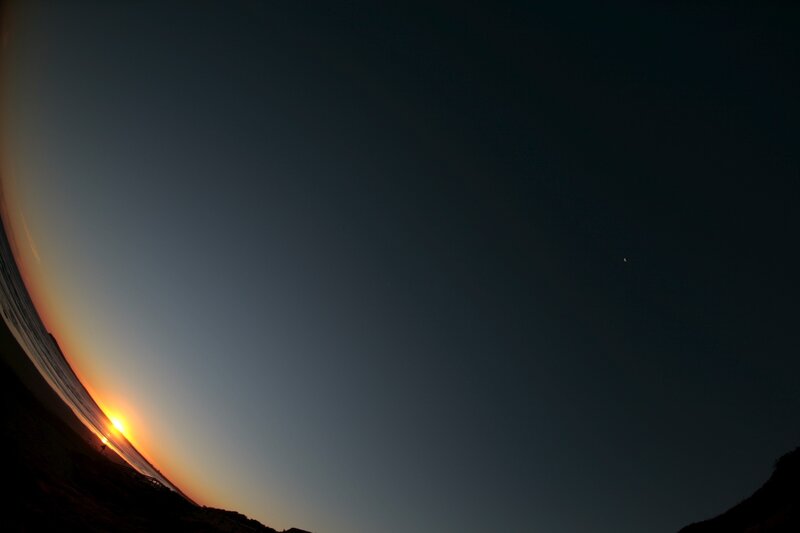 Sunset over Ocean — Blue, Serene, Photograph, Sky, Moon