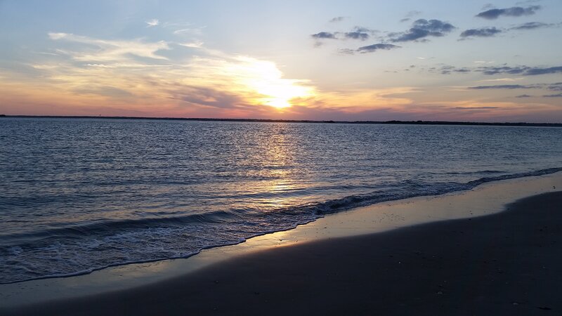 Sunset over Ocean — Blue, Serene, Photograph, Sky, Sand