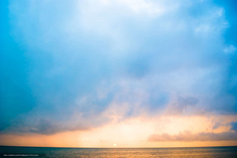 Sunset over Ocean — Blue, Serene, Photograph, Sun, Clouds, Sea
