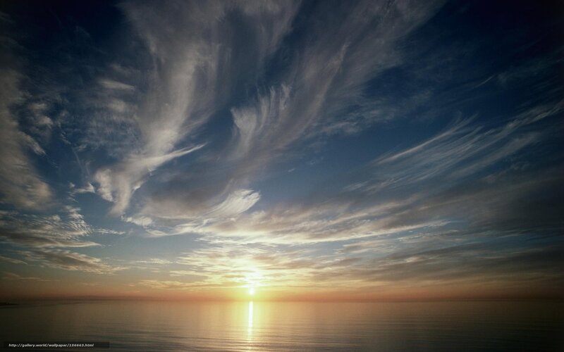 Sunset over Ocean — Blue, Serene, Photograph, Sun, Clouds, Water