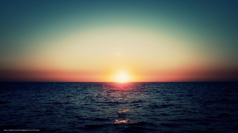 Sunset over Ocean — Blue, Serene, Photograph, Sun, Horizon