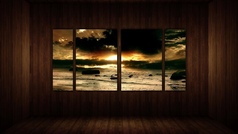 Sunset over Ocean — Brown, Dramatic, Photograph, Clouds, Rocks