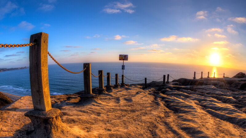 Sunset over Ocean Cliff — Blue, Serene, Photograph