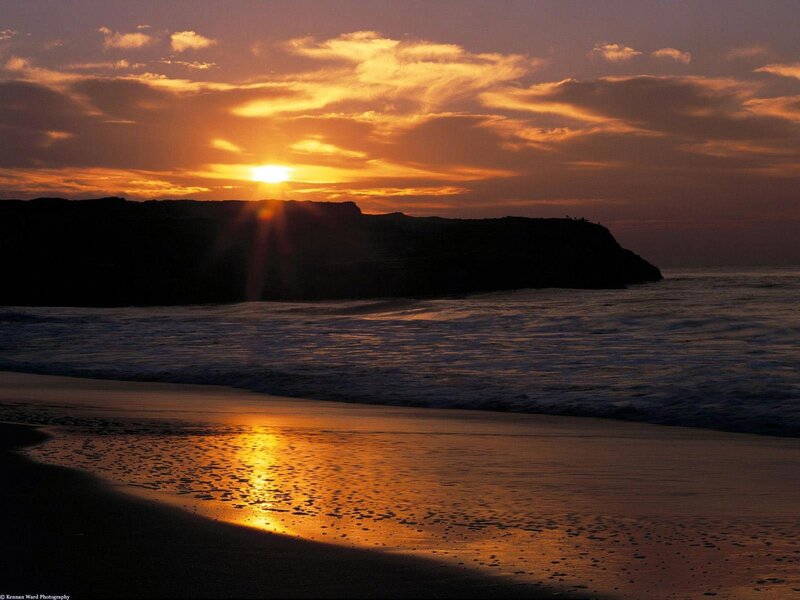 Sunset over Ocean Cliff — Orange, Serene, Photograph, Beach