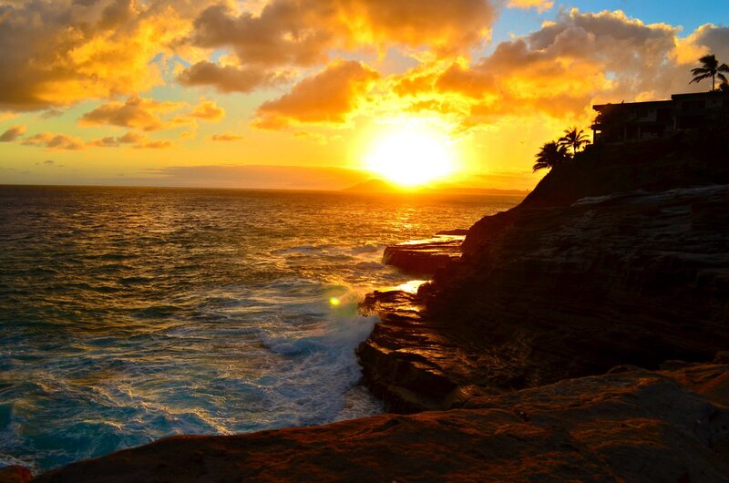 Sunset over Ocean Cliffs — Orange, Dramatic