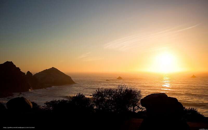 Sunset over Ocean Cliffs — Orange, Serene, Photograph