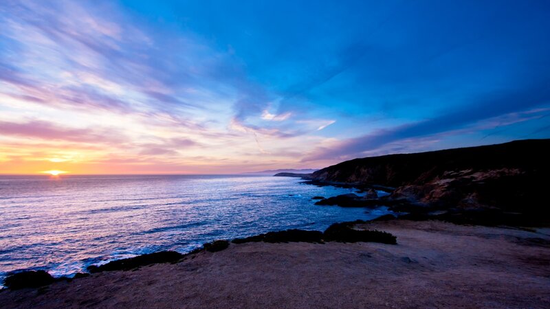 Sunset over Ocean Coast — Blue, Serene, Photograph