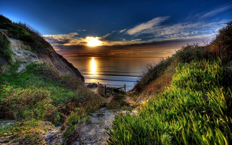 Sunset over Ocean Cove — Blue, Dramatic, Photograph