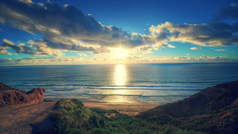 Sunset over Ocean Cove — Blue, Serene, Photograph