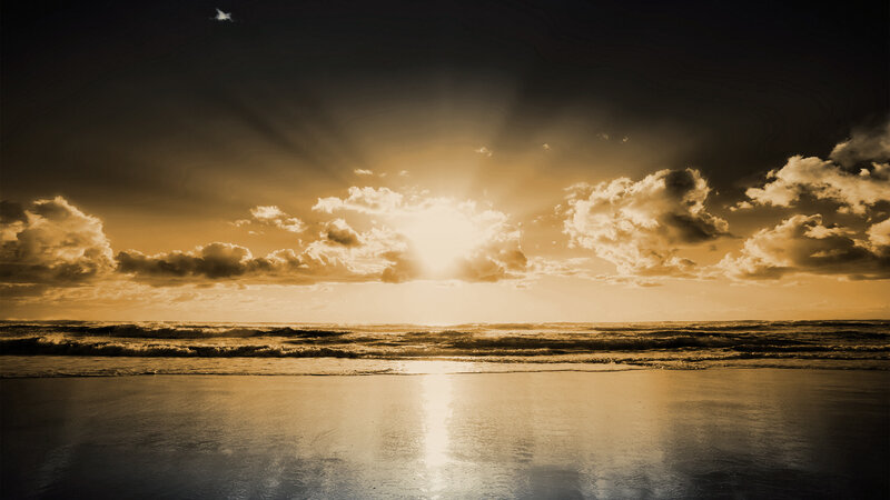 Sunset over Ocean — Gold, Dramatic, Photograph, Clouds, Sun