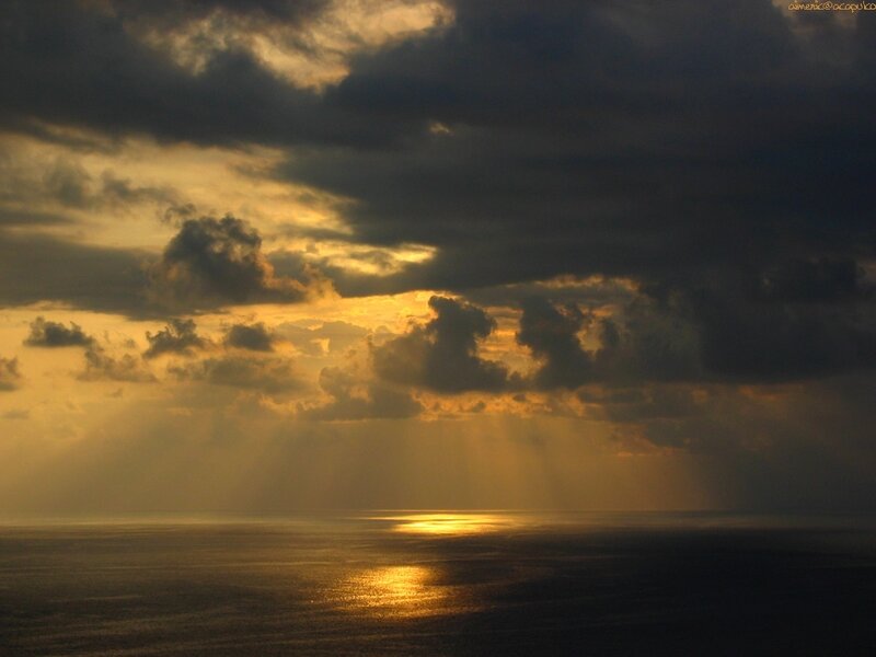 Sunset over Ocean — Gold, Dramatic, Photograph, Clouds, Sunlight