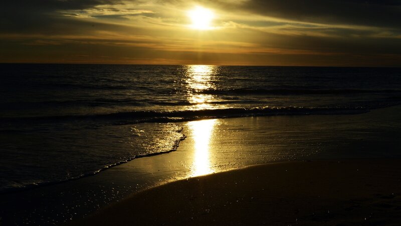 Sunset over Ocean — Gold, Serene, Photograph, Beach