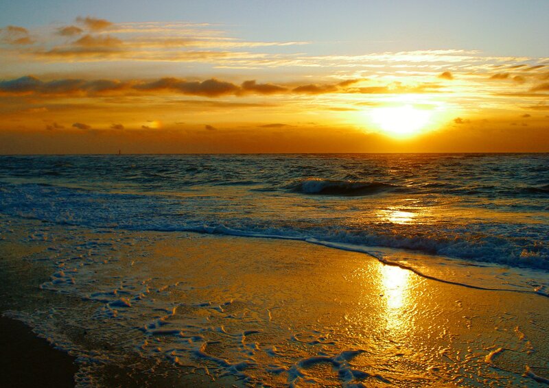 Sunset over Ocean — Gold, Serene, Photograph, Waves