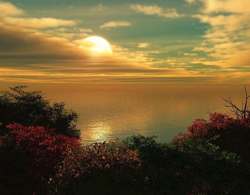 Sunset over Ocean — Gold, Serene