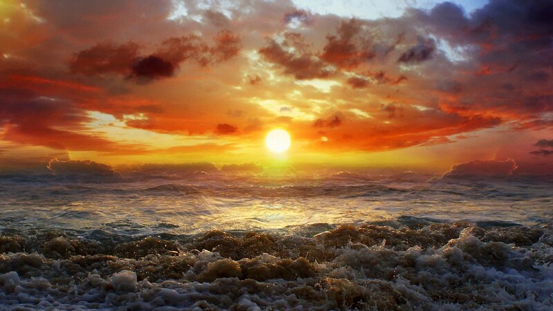Sunset over Ocean — Orange, Clouds