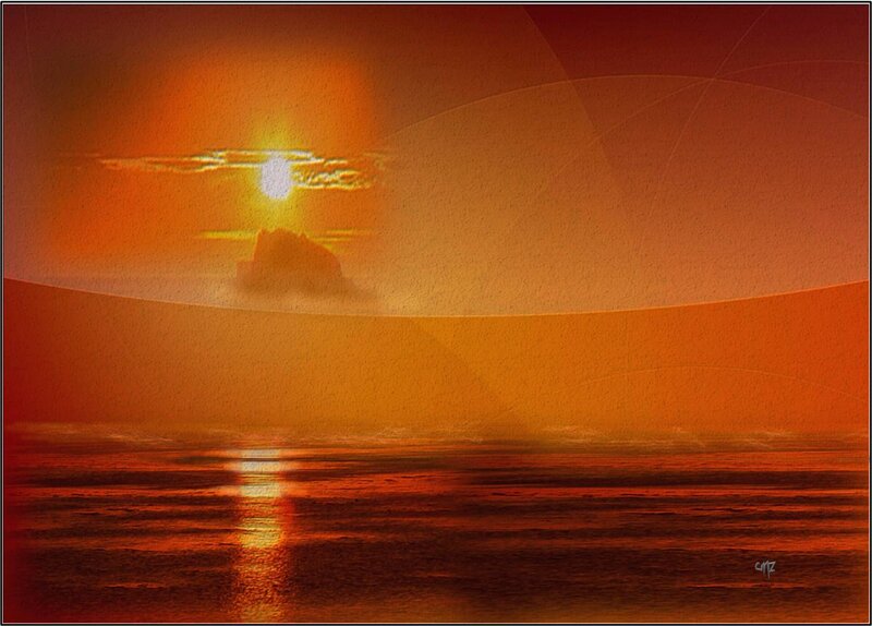 Sunset over Ocean — Orange, Dramatic, Digital Art, Sun, Cloud
