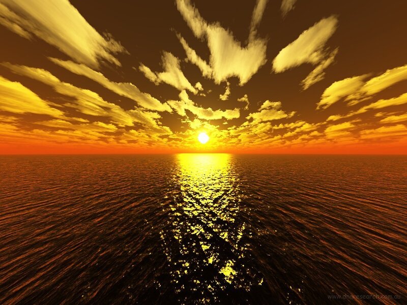 Sunset over Ocean — Orange, Dramatic, Digital Art, Sun
