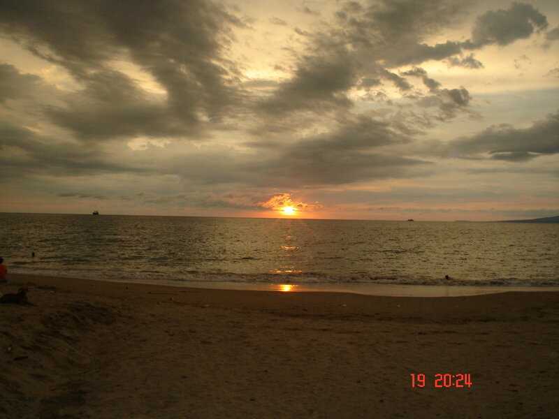 Sunset over Ocean — Orange, Dramatic, Photograph, Beach, Clouds, Ship