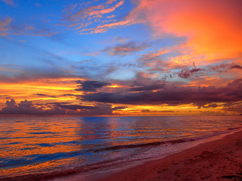 Sunset over Ocean — Orange, Dramatic, Photograph, Beach, Clouds