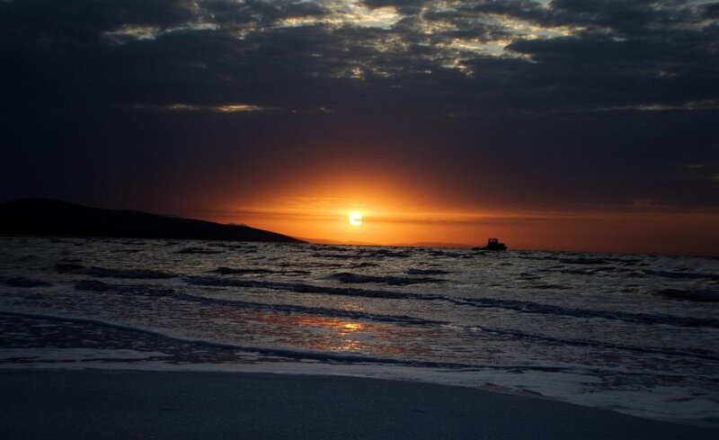 Sunset over Ocean — Orange, Dramatic, Photograph, Boat, Clouds