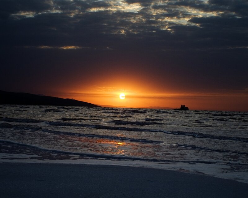 Sunset over Ocean — Orange, Dramatic, Photograph, Boat
