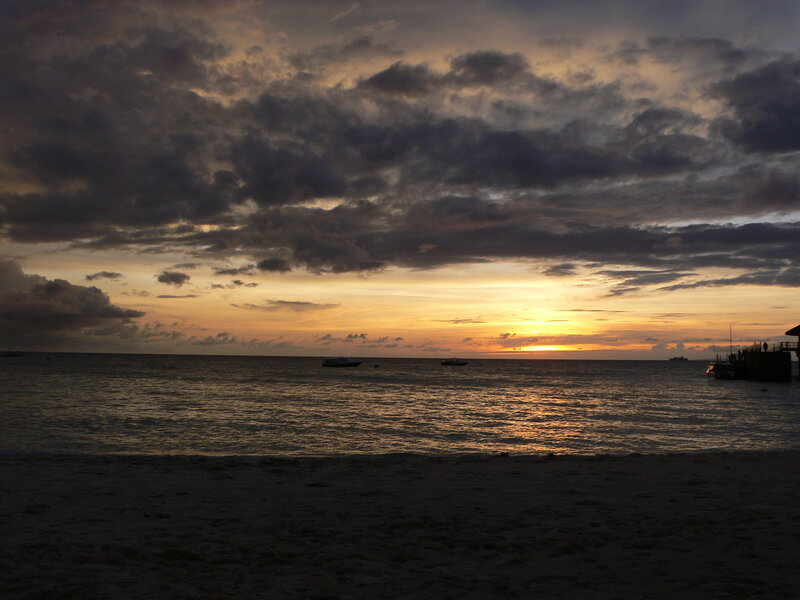 Sunset over Ocean — Orange, Dramatic, Photograph, Boats