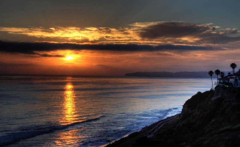 Sunset over Ocean — Orange, Dramatic, Photograph, Cliff
