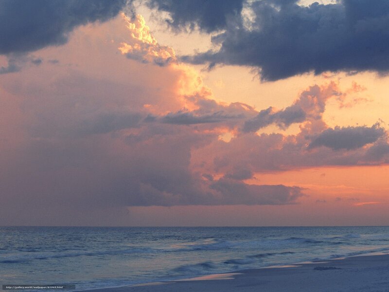 Sunset over Ocean — Orange, Dramatic, Photograph, Clouds, Beach, Waves