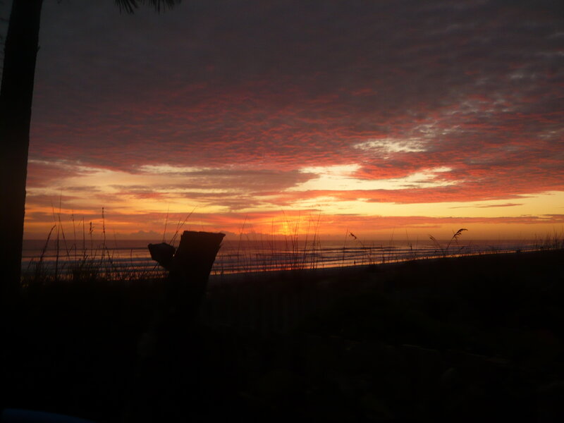 Sunset over Ocean — Orange, Dramatic, Photograph, Clouds, Grass