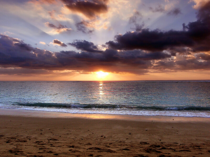 Sunset over Ocean — Orange, Dramatic, Photograph, Clouds, Sand