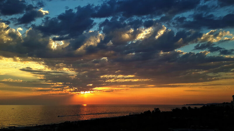 Sunset over Ocean — Orange, Dramatic, Photograph, Clouds, Sea, Silhouette