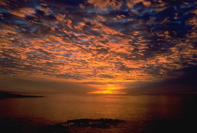 Sunset over Ocean — Orange, Dramatic, Photograph, Clouds, Sea