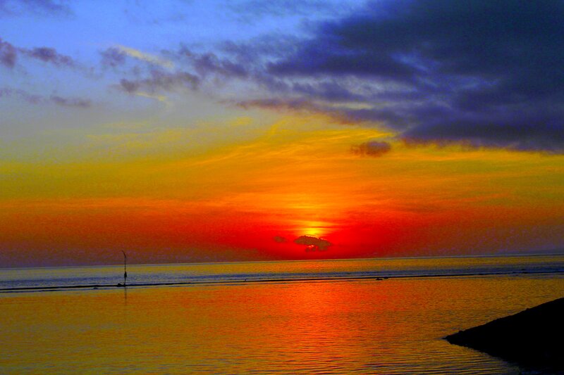 Sunset over Ocean — Orange, Dramatic, Photograph, Clouds, Silhouette
