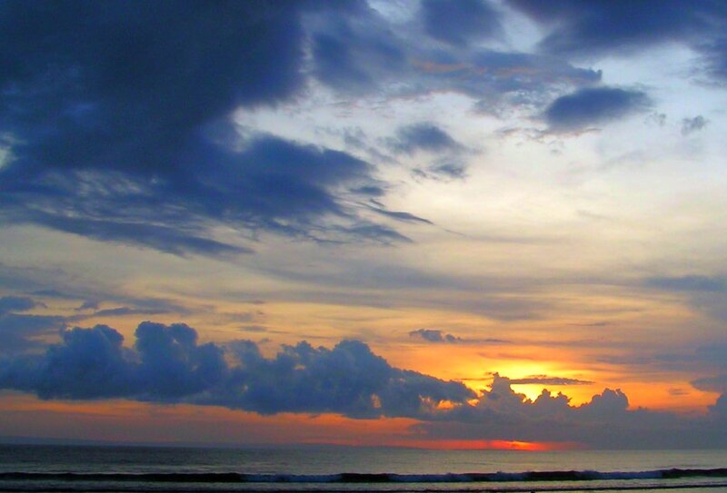 Sunset over Ocean — Orange, Dramatic, Photograph, Clouds, Sun, Blue, Yellow
