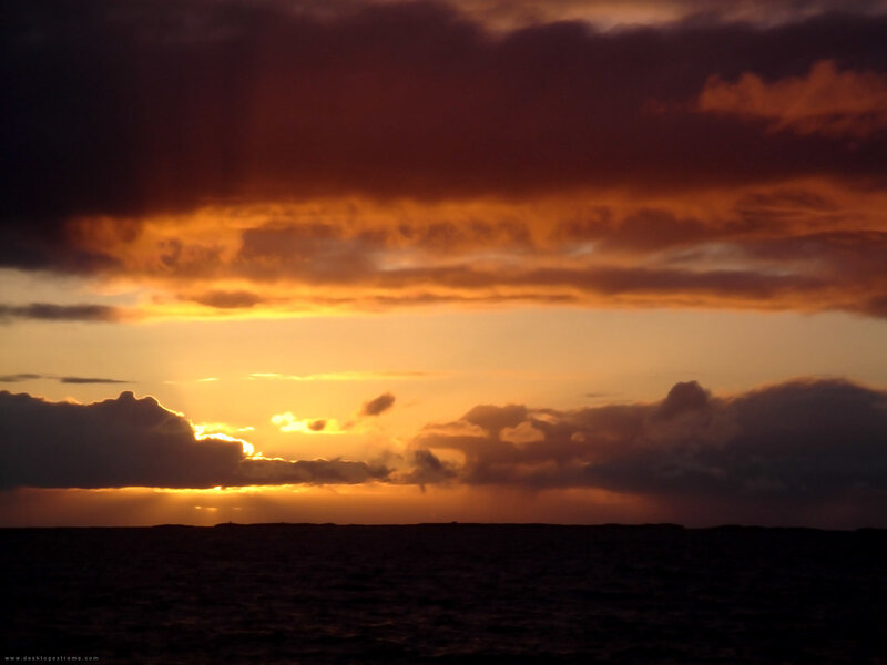 Sunset over Ocean — Orange, Dramatic, Photograph, Clouds, Sun, Horizon