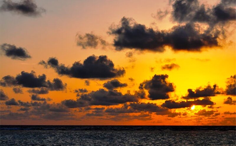 Sunset over Ocean — Orange, Dramatic, Photograph, Clouds, Sun, Sea