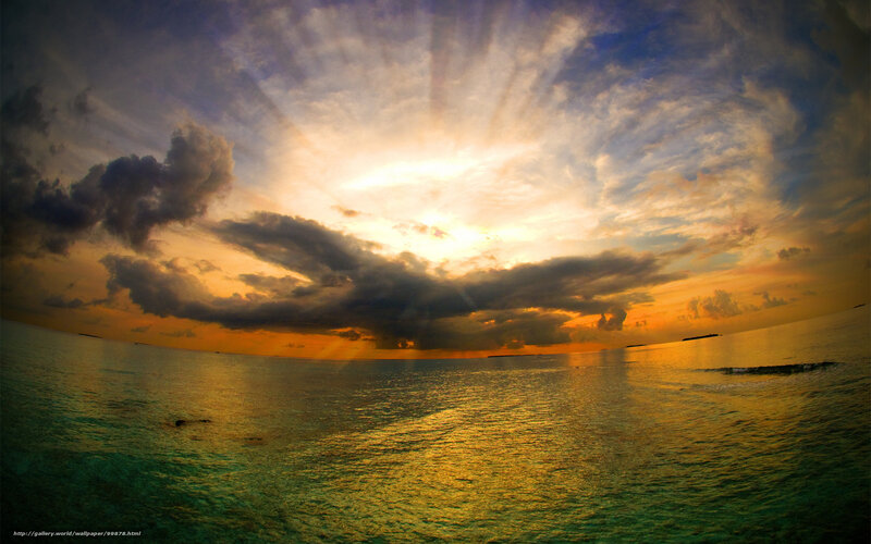 Sunset over Ocean — Orange, Dramatic, Photograph, Clouds, Sunlight, Sea