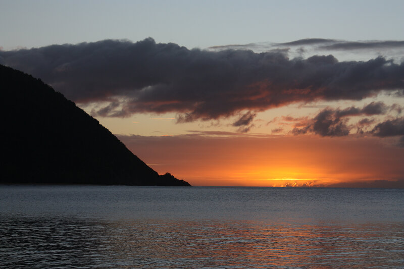 Sunset over Ocean — Orange, Dramatic, Photograph, Mountain