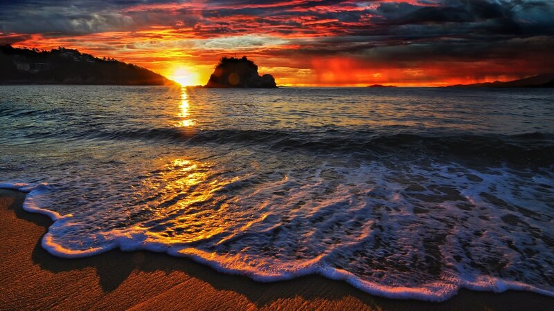Sunset over Ocean — Orange, Dramatic, Photograph, Sea