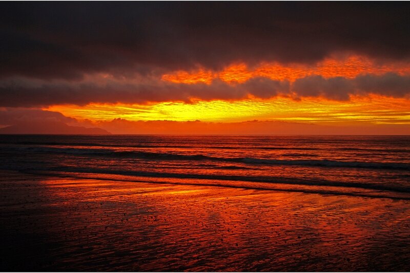Sunset over Ocean — Orange, Dramatic, Photograph, Sky, Beach
