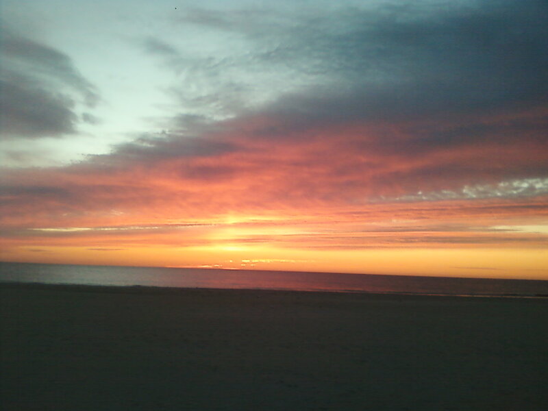 Sunset over Ocean — Orange, Dramatic, Photograph, Sky, Clouds, Beach