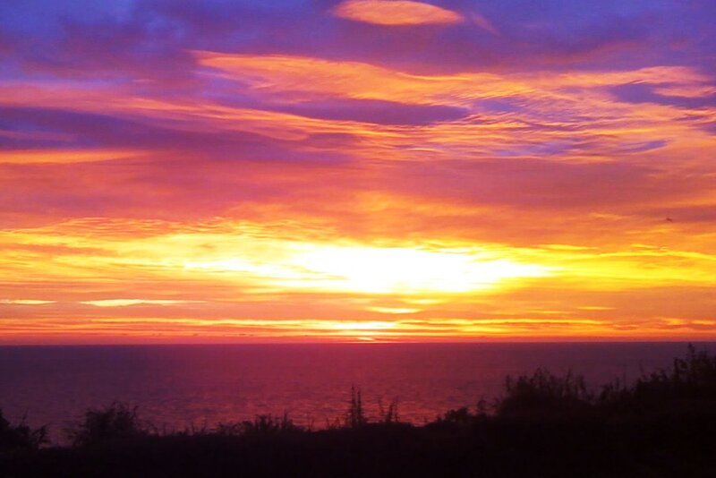 Sunset over Ocean — Orange, Dramatic, Photograph, Sky, Clouds, Silhouette