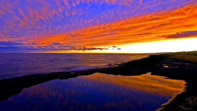 Sunset over Ocean — Orange, Dramatic, Photograph, Sky, Pool