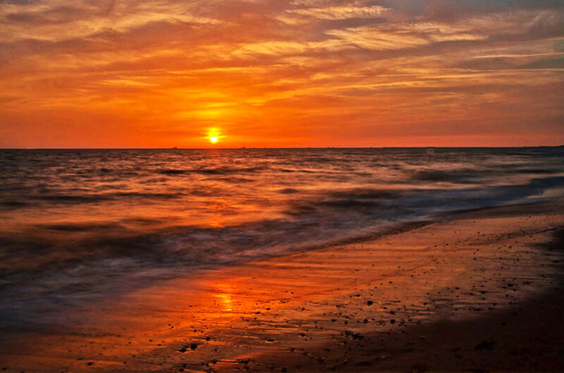 Sunset over Ocean — Orange, Dramatic, Photograph, Sun, Beach