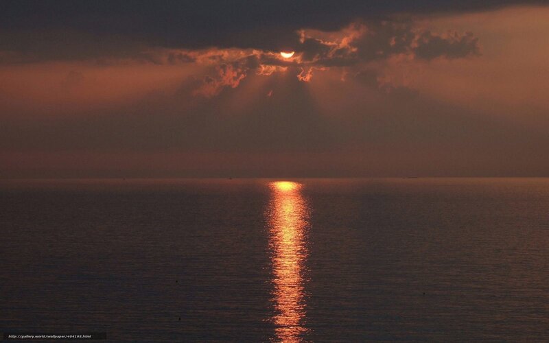 Sunset over Ocean — Orange, Dramatic, Photograph, Sun, Clouds, Reflection