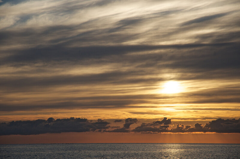 Sunset over Ocean — Orange, Dramatic, Photograph, Sun, Clouds
