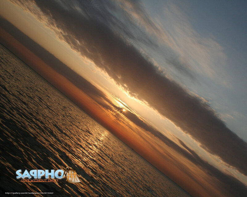 Sunset over Ocean — Orange, Dramatic, Photograph, Sun, Clouds, Water